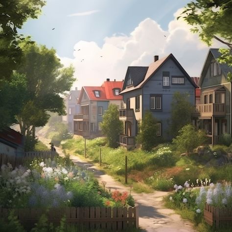 Step into a botanical wonderland as you explore a Scandinavian neighborhood teeming with vibrant greenery, offering a serene and rejuvenating escape for nature enthusiasts. The End Drawing, Semester 2, Fantasy Places, The Expanse, Lush, The End, The Neighbourhood, Forest, Drawings