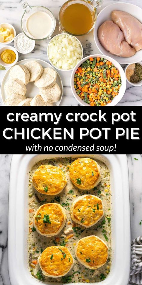 Crock Pot Chicken Pot Pie (NO CONDENSED SOUP!) Low Sodium Chicken Pot Pie Casserole, Instapot Recipes Dinners, Chicken Pot Pie Crock Pot, Slow Cooker Chicken Pot Pie Recipe, Slow Cooker Chicken Pot Pie, Sodium Foods, Chicken Potpie, Crockpot Chicken Pot Pie, Zucchini Bake