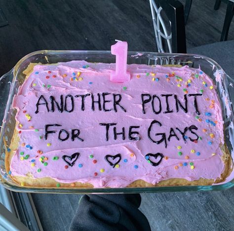 Coming Out Party Ideas, Coming Out Cake, Funny Congrats Cake, Lesbian Cake, Not Virgin Cake Funny, Lgbtq Cake, Coming Out As Lesbian Cake, Lgbtq Birthday Cake, Goofy Cake