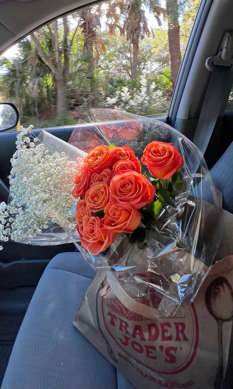 Fall Aesthetic Flowers, Getting Flowers From Him Aesthetic, Flowers Trader Joe’s, Giving Flowers Aesthetic, Receiving Flowers Aesthetic, Trader Joes Flowers Aesthetic, Buying Flowers Aesthetic, Autumn Flowers Aesthetic, Orange Roses Aesthetic