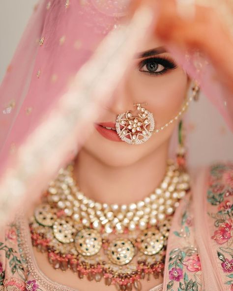 Half Bridal Face Close Up Shots Are Trending Right Now! Indian Bride Poses, Bridal Nose Ring, Indian Wedding Poses, Bridal Makeup Images, Bridal Photography Poses, Indian Bridal Photos, Bride Photography Poses, Bride Photoshoot, Wedding Photoshoot Poses