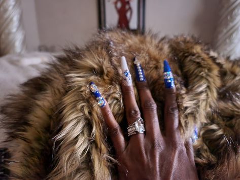 For zetaversary 2021 Zeta Phi Beta, Luxury Beauty, Blue Nails, Hair Wrap, Beauty Makeup, Blue And White, Queen, Nails, Hair Styles