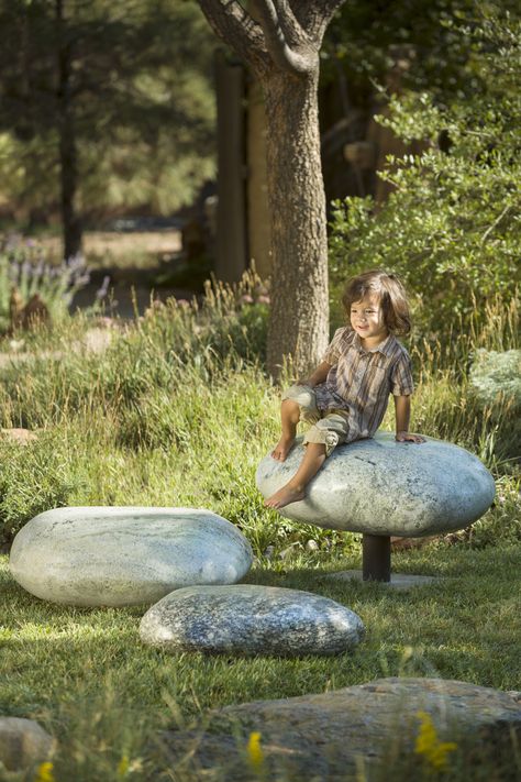 Modern Bench Outdoor, Outdoor Bench Seating, Stone Forest, Pebble Garden, Sensory Garden, Japanese Lanterns, Stone Bench, Playground Design, Urban Furniture