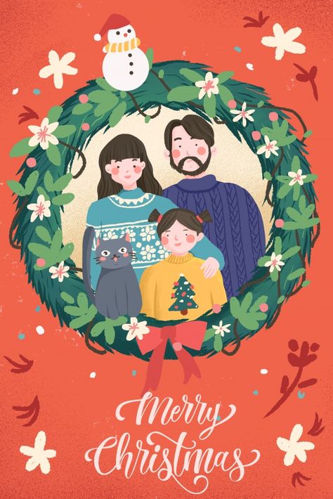 Christmas Card Family Photo Ideas, Christmas Card Couple, 가족 일러스트, Illustrated Family Portrait, Procreate Ideas, Christmas Card Illustration, Christmas Portraits, Family Drawing, Portrait Cartoon