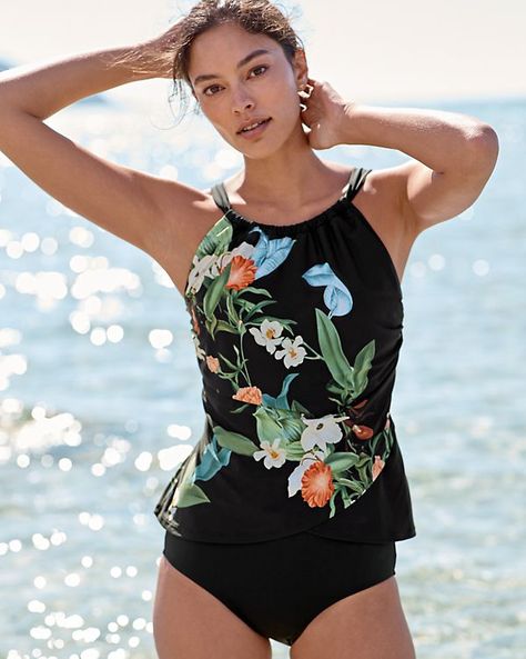 Jantzen Jantzen Draped Tankini Bottom Vibrant Florals, Tankini With Shorts, Summer Items, Black Ground, Tankini Swimsuits For Women, Tankini Swimsuit Top, Summer Beach Outfit, Tankini Swim Tops