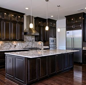 Bianco Romano Granite, Black Granite Kitchen, Black Cabinetry, Light Granite, Espresso Kitchen, Refacing Kitchen Cabinets, Diy Kitchen Renovation, Dark Kitchen, New Kitchen Cabinets