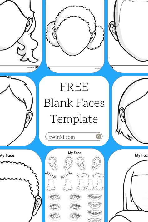 Kindergarten Self Portraits Template, Free Printable Face Template, Build A Face Printable, Make A Face Activity For Kids, Self Portrait Template For Kids, Blank Face Template Makeup, Face Template For Kids, Preschool Self Portrait Ideas, Face Drawing Template