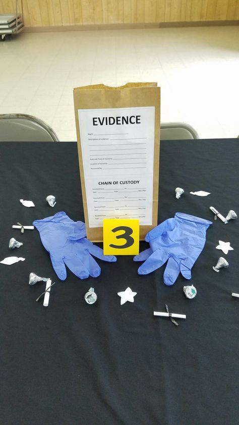 CSI graduation party centerpiece decorations. Crime scene party. Evidence bag. Csi Party, Evidence Bag, Geheimagenten Party, Cop Party, Detective Party, Detective Theme, Clue Party, Police Party, Mystery Dinner Party