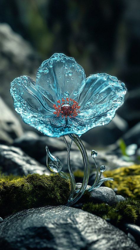 Prompt 👉glass flower sitting on top of a cliff, digital art, by Mari Bashkirtseva, glowing drop threads, mobile wallpaper, beautiful glass work, blue - petals, poppy, transparent hydrogen. beautiful, glass skin, bubbles in glass, sun rays, play of light with glass, glitter and reflection, on top of the mountains, stunning screenshot, mobile wallpaper, Renee Lalique, complex and intricate, crystal clear, incredibly beautiful wallpaper 👉 if Like, please Follow and Share AI Graphics Studio 👇Con... Night Cafe, Wallpaper Beautiful, Draw Together, Glass Glitter, Glass Work, Beautiful Wallpaper, Glass Skin, Crystal Flower, New Pictures