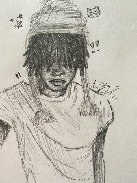 Male Drawings Face, Black Person Drawing Sketch, Men Head Drawing, Boy With Dreads Drawing, Blasian Drawing, Black Drawings Sketches, Drawing Rappers, Dread Head Drawing, Black Guy Drawing