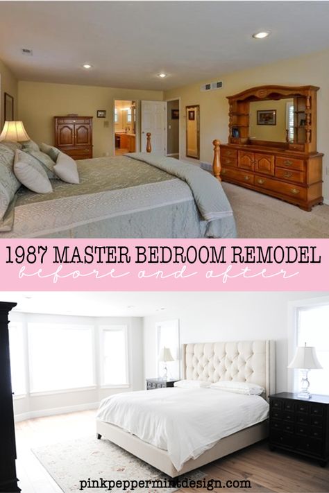 Master Bedroom Remodel Ideas:  Check out the progression of this 1987 Fixer Upper Master Bedroom Remodel, with detailed before and after pics. #PinkPeppermintDesign #MasterBedroomDesign #HomeRemodel #1987FixerUpper Bedroom Remodel Ideas, Affordable Apartment Decor, Remodeling Hacks, Small Bedroom Makeover, Kids Bedroom Remodel, Affordable Apartments, Bedroom Remodel, Remodel Bedroom, Remodel Ideas