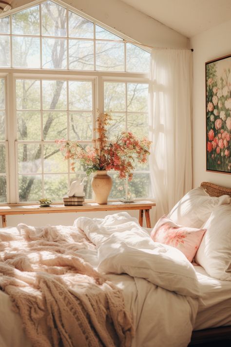 80+ Gorgeous Cottagecore Bedroom Ideas Happy Cozy Bedroom, Clean Cottagecore Aesthetic, Clean Cottagecore, Bedroom Primary, Floral Patterns Vintage, Cottagecore Bedroom Ideas, Cottage Style Bedroom, Cottagecore Design, Casual Bedroom