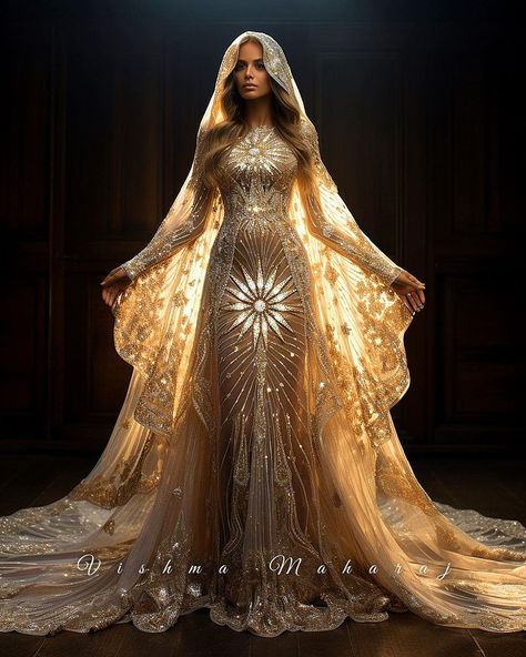 Vishma Maharaj (@whizicalmermaid) • Instagram photos and videos Vishma Maharaj, Celestial Beings, Vestidos Anime, Golden Gown, The High Priestess, Arabic Dress, Beautiful Casual Dresses, High Priestess, Fairy Clothes