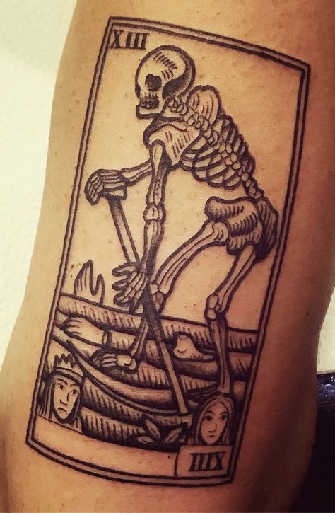 #katyazamolodchikova #katya #tattoo Tarot Tattoo, Tarot Card Tattoo, Grim Reaper Tattoo, Reaper Tattoo, Creepy Tattoos, Dark Art Tattoo, Skull Tattoo Design, Card Tattoo, Badass Tattoos