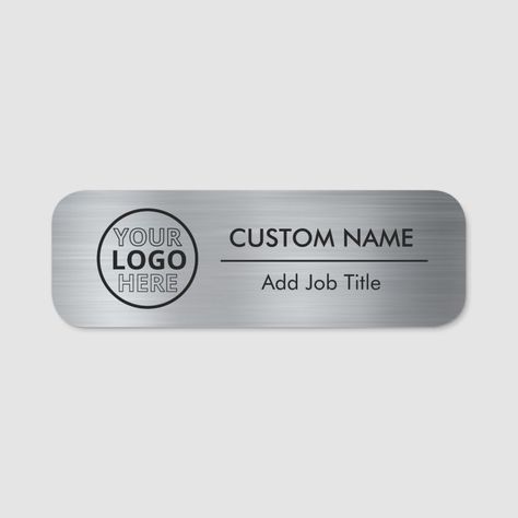 Metallic Silver Safetty Pin or Magnetic Employee Name Tag  Zazzle Chef Card, Magnetic Name Tags, Metal Name Tags, Name Logo, Business Signs, Steel Plate, Name Tag, Name Tags, Metallic Silver