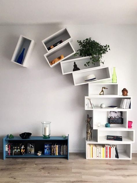 Innovative Wall Shelving Style Decoration Ideas Unusual Shelving Ideas, Cool Shelf Ideas, Creative Shelving Ideas, Decor For Bedroom Wall, Aesthetic Wall Paint, Paint Wall Art, Wall Decor Aesthetic, Aesthetic Wall Decor, Wallpaper Wall Decor