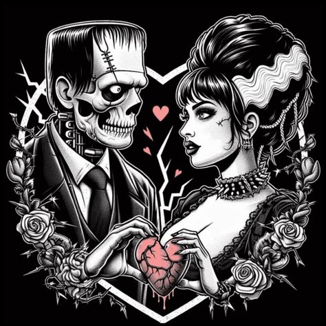 Made For You on Threadless Spooky Love Wallpaper, Goth Pictures, Film Couples, Gothic Tattoos, Horror Prints, Horror Lovers, Gothic Dolls, Dark Pictures, Goth Art