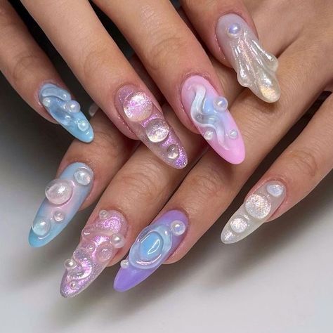 nails aesthetic Elegant Almond Nails, Trendy Almond Nails, Gem Nail Designs, Unghie Sfumate, Kutek Disney, Purple Nail Designs, Girly Acrylic Nails, Mermaid Nails, Long Acrylic Nails Coffin