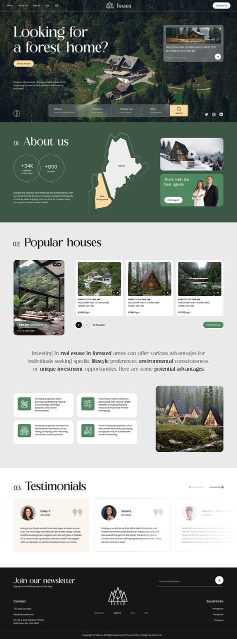 Real Estate - Forest Houses Website designed by Usman A.. Connect with them on Dribbble; the global community for designers and creative professionals. Church Website Design, Forest Houses, Travel Website Design, Restaurant Website Design, Design Sites, Real Estate Website Design, Website Design Inspiration Layout, Best Website Design, Webdesign Inspiration