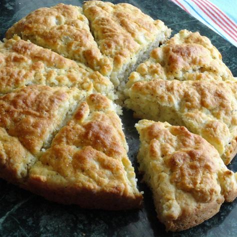 Potato Scones Recipe 2 | Just A Pinch Recipes Potato Scones Recipe, Potato Scones, Mashed Potato Bites, Yum Breakfast, Blue Ribbon Recipes, Become A Morning Person, 8 Inch Cake, Savory Scones, Breaking Bread