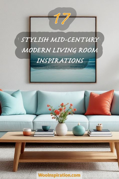 I love how mid-century modern design combines comfort with style. This living room exudes a serene vibe with its soft pastel colors and clean lines. The cozy blue sofa paired with vibrant accent pillows creates an inviting atmosphere, while the wooden coffee table adds a touch of warmth. Perfect for anyone looking to refresh their living space with elegance! Light Blue Sofa Living Room Ideas, Light Blue Sofa Living Room, Modern Couch Sectional, Light Blue Sofa, Low Profile Sofa, Blue Sofas Living Room, Mid Century Modern Sectional, Modern Living Room Ideas, Modern Ideas