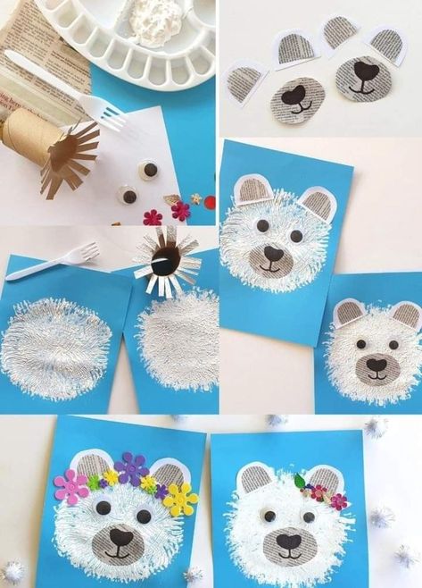 Polar Bear Craft Preschool, Polar Bear Paint, Polar Bear Craft, Bear Craft, Polar Bear Art, Bear Paintings, Christmas Crafts To Make, Bear Crafts, Animal Crafts For Kids