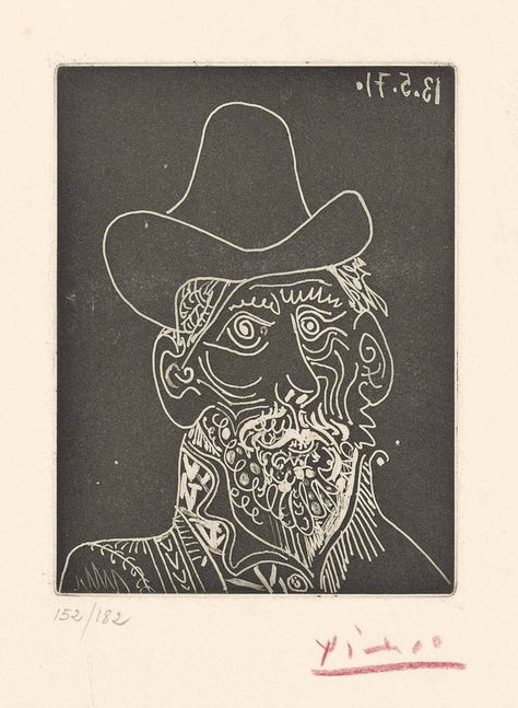 Pablo Picasso (1881-1973) | Portrait of a Bearded Man Wearing a Hat (Bloch 2014; Baer 1989) | Prints & Multiples, France | Christie's Mougins France, Pablo Picasso Artwork, Picasso Prints, Picasso Artwork, Picasso Portraits, Cubist Movement, Pablo Picasso Art, Francis Picabia, Sonia Delaunay