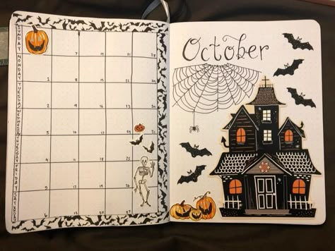 Bujo October Cover, Bujo October Theme, October Monthly Spread, Bujo October, October Bujo, Bullet Journal Halloween, October Bullet Journal, Bullet Journal October, Halloween Planner