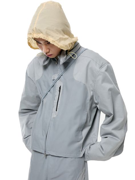 Futuristic Nylon Outerwear For Outdoor, Futuristic Nylon Outdoor Outerwear, Functional Outdoor Outerwear With Reflective Details, Technical Nylon Outerwear With Detachable Hood, Technical Outerwear Details, Futuristic Jacket, High Collar Jacket, Harrington Jacket, Rain Jacket Women