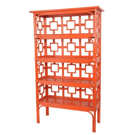 Bayou Breeze Covertt Etagere Bookcase | Wayfair Orange Painted Furniture, Wood Refinishing, Entry Way Ideas, Sky Lounge, Painted Bamboo, Bamboo Decor, Office Bookcase, Home Plants, Etagere Bookcase