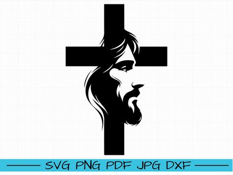 Jesus Drawings, Jesus Tattoo, Art Silhouette, Cross Svg, Free Svgs, Silhouette Stencil, Svg Downloads, Jesus Cross, Jesus Art