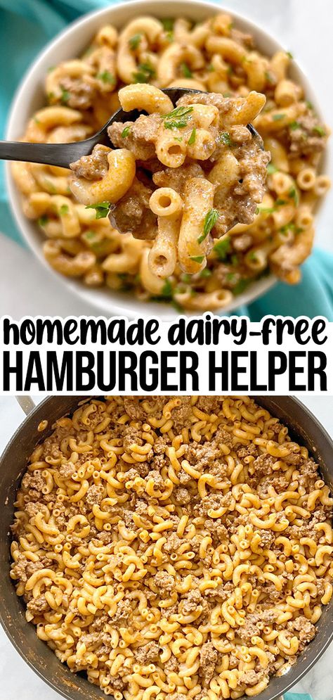 This dairy free hamburger helper recipe comes together with savory ground beef in a creamy tomato sauce with macaroni noodles. It's cooked in one pot and takes about 30 minutes from start to finish. Ground Beef And Potato Recipes Dairy Free, Dairy Free Dinner With Ground Beef, Ground Beef No Dairy Recipes, Gluten Free Dairy Free Ground Beef, Ground Beef Recipes No Dairy, Ground Beef Dairy Free Recipes, Dairy Free Hamburger Helper, Gluten Free Ground Beef Recipes, Hamburger Pasta Recipes