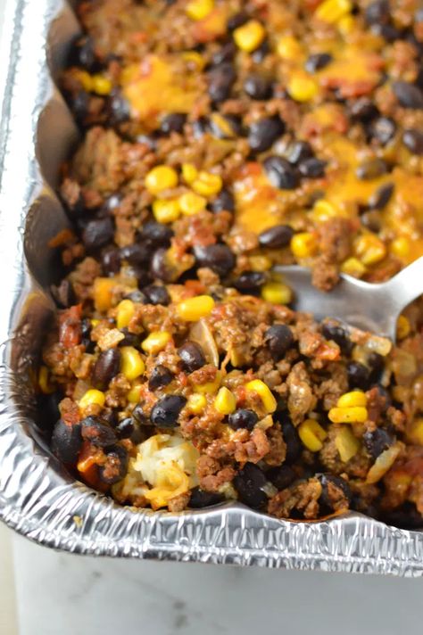 Easy Taco Rice, Taco Rice Casserole, Beans And Ground Beef, Freezer Casseroles, Freezer Dinners, Taco Rice, Freezer Friendly Meals, Freezable Meals, Weekly Dinner