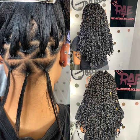 Rae Rae on Instagram: “Passion twists w/ triangle parts & #rubberbandmethod (you can request method and/or parting style) 📍Queens Village, Queens📍 #goddesslocs…” Triangle Part Passion Twists, Passion Twist Braids Hairstyles, Passion Twist Braids, Twist Braids Hairstyles, Triangle Parts, Passion Twists, Hairstyles Trendy, Protective Hairstyle, Twist Braid Hairstyles