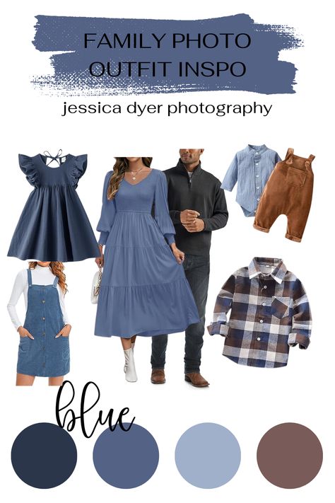 Purple Fall Picture Outfits, Blue Scheme Family Pictures, Blue And Brown Fall Family Photos, Blue And Tan Family Photo Outfits, Family Photo Outfits Blue Color Combos, Shades Of Blue Family Photos, Color Coordinated Family Pictures, Family Photos Navy Blue, Denim Family Photoshoot