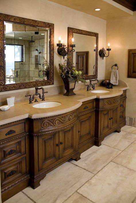 Tuscan Master Bath, Tuscan Bathroom Ideas Rustic Italian, Tuscan Hallway, Old World Bathroom Ideas, Venetian Bronze Bathroom Fixtures, Tuscan Design Bathroom, Tuscan Bathroom Ideas, Mediterranean Bathroom Decor, Italian Style Bathroom