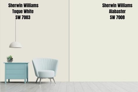 Sherwin Williams Toque White vs. Alabaster (SW 7008) Sherwin Williams Toque White, Toque White, Sherwin Williams Greek Villa, Greek Villa Sherwin Williams, Sherwin Williams Snowbound, Sherwin Williams Extra White, Greek Villa, Sherwin Williams Alabaster, Origami White