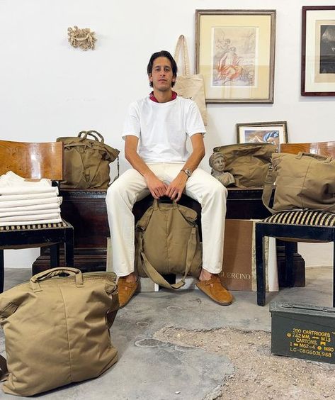 @mrarchive_ on Instagram: "Helmet Bag in Sand Color!   #helmet #bag #sand #color #military #selvedge #japanese #pants #western #suede #belt" Pants Western, Japanese Pants, Bandana Men, Helmet Bag, Bandanas Men, Suede Belt, July 12, Sand Color, Pants