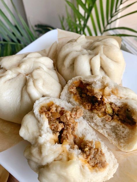 Teriyaki Chicken Steamed Buns, Chinese Pork Buns Steamed, Pork Buns Aesthetic, Steam Pork Buns, Pork Buns Steamed, Baozi Recipe, Meat Buns, Chinese Buns, Asian Buns