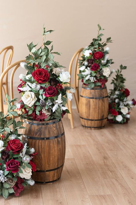 Navy Blue And Burgundy Wedding Table Decor, Ceremony Flowers Aisle Entrance, Red White And Gold Flower Arrangements, Light Red Wedding Theme, Red And Black Country Wedding, December Wedding Decorations Wedding Table Decor, Valentines Wedding Centerpieces, Dark Red And Green Wedding Theme, Free Standing Flower Arrangements