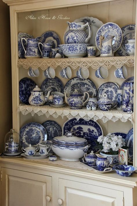 Aiken House & Gardens: Blue & White Transferware Cupboard: Blue And White Dishes, Blue Dishes, Blue White Decor, Blue Transferware, White Dishes, White Pottery, Flow Blue, Blue And White China, White China