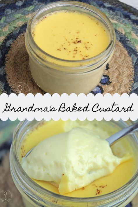 Grandma’s Baked Custard Grandmas Baked Custard, Baked Vanilla Custard Recipe, Egg Custard Pudding Recipe, How To Make Egg Custard, Best Vanilla Custard Recipe, Whole Egg Custard, Baked Egg Custard Recipe, Baked Custard Recipe Simple, White Velvet Cake 12 Tomatoes