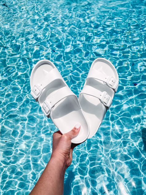 Arizona Pools, Vacation Sandals, Birkenstock Arizona Eva, White Birkenstocks, Pool Sandals, Arizona Eva, Summer Slide, Outdoor Sandals, Beach Sandals