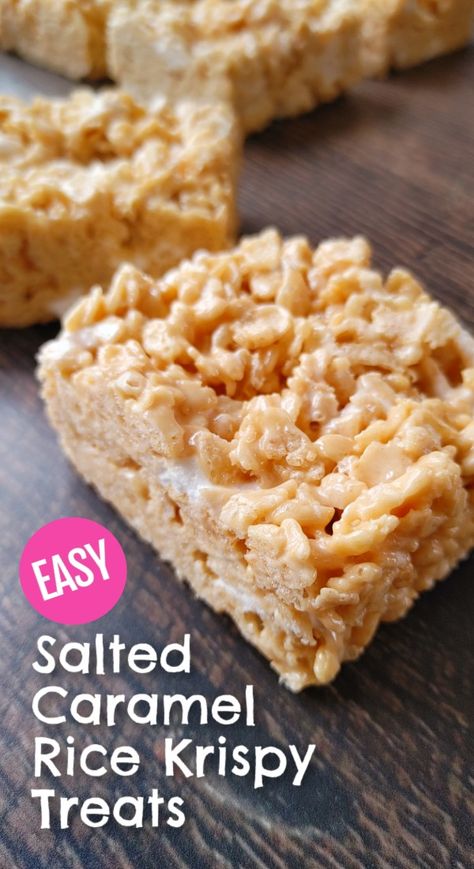 The easiest recipe for elevated rice krispies that are chewy and crispy, packed with buttery caramel and warm vanilla flavor that’s highlighted by the perfect amount of salt. Salted Caramel Rice Krispies, Salted Caramel Rice Krispie Treats, Caramel Rice Krispies, Caramel Rice Krispie Treats, Salted Caramel Desserts, Gooey Desserts, Easy Salted Caramel, Rice Crispy Bars, Blondie Recipes