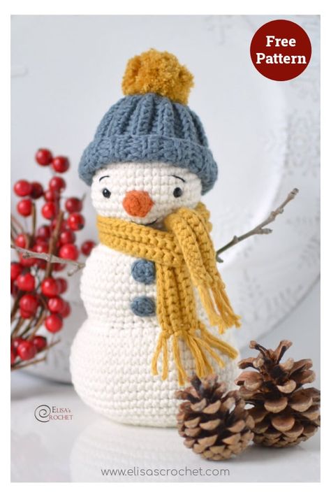 Crocheted Snowman, Owl Basket, Xmas Crochet, Holiday Crochet Patterns, Crochet Holiday, Christmas Crochet Patterns Free, Crochet Snowman, Crochet Xmas, Crochet Christmas Decorations