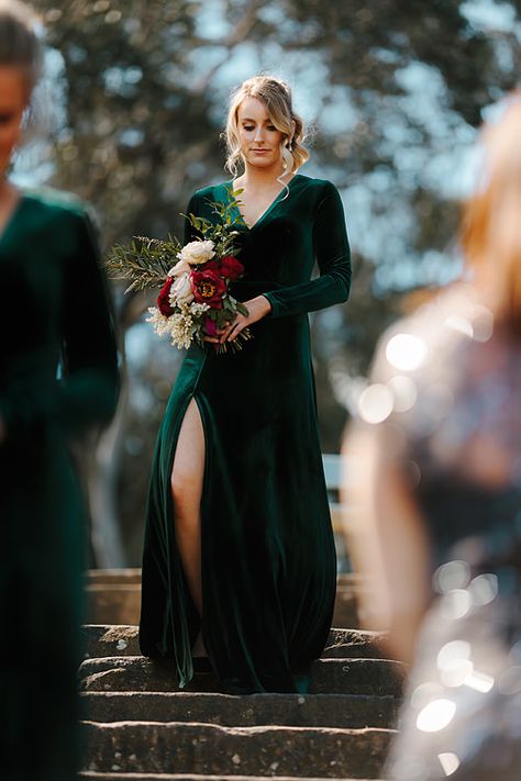 Elle Zeitoune bridesmaid dresses - in Emerald Green Emerald Green Prom Dresses, Emerald Green Prom, Green Prom Dresses, Emerald Green Bridesmaid Dresses, Dark Green Wedding, Emerald Green Prom Dress, Dark Green Bridesmaid Dress, Winter Bridesmaids, Winter Bridesmaid Dresses