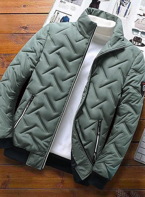 Bespoke Hats, Quilted Jacket Men, Streetwear Coat, Stand Collar Coat, Slim Fit Coat, Mens Puffer Jacket, Outwear Coat, Slim Fit Jackets, Mode Casual