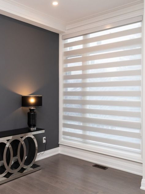 SHADES and blinds Zebra Blinds For Windows, Zebra Blinds With Curtains, Office Blinds Ideas, Zebra Blinds Living Rooms, Living Dining Room Ideas, Window Blinds And Shades, Zebra Curtains, Office Blinds, White Blinds