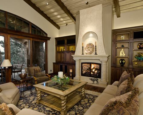 Mediterranean Living Room Design, Pictures, Remodel, Decor and Ideas - page 13 Tuscan Fireplace Ideas, Tuscan Flooring, Tuscan Style Bedrooms, Tuscan Decor Ideas, Tuscan Fireplace, Living Room Mediterranean, Tuscan Living Rooms, Tuscan Furniture, Modern Tuscan