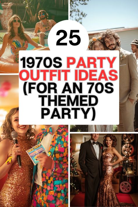 🌟 Dive into the ultimate collection of 70s themed party outfits that will make you the star of the show! From bell-bottoms to fringe jackets, we've got every groovy look covered. Transform into a 70s fashion icon with these unique outfit ideas. Don't miss out on this nostalgic fashion adventure! 70s Fashion Party Outfits, 70s Attire For Women, Seventies Fashion 1970s Outfits, 70th Birthday Theme Ideas, 70 Outfits Ideas Party, 1970 Party Theme Ideas, 1970s Costume Ideas, Diy 70s Costume Women, 70s And 80s Fashion Outfits